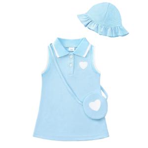 Renotemy Toddler Summer Girl Dress 2T 3T Girl Clothes Little Girls Dresses Beach Birthday Party Gifts 2-3 Year Old Girls Sport Outfits Blue Sleeveless Casual Tennis Polo Sundress with Hat and Bag