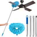 DRQ Ceiling Fan Cleaner Duster, Reusable Microfiber Duster with Extension Pole, 13 to 48 Inch Fan Blade Cleaner, Removable Dusters for Cleaning Walls Bookshelves Door Window Top (Blue)