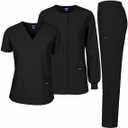 Dagacci Medical Uniform® Bundle Women’s Medical Scrub Set (Black Size L) with Warm-Up Jacket – Classic V-Neck Top, Pants & Long-Sleeve Snap Jacket, 3-Piece Nursing Uniform Set, 
