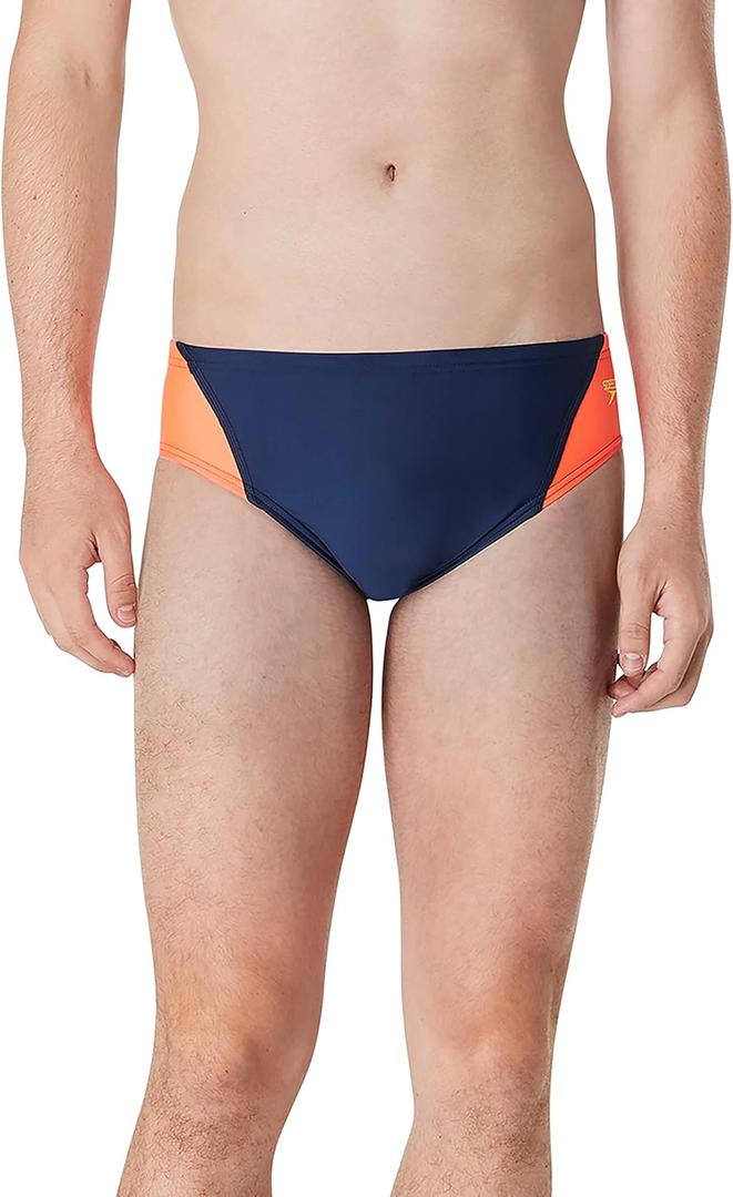 Speedo Men's Standard Swimsuit Brief Eco Prolt Solid Adult (22, Splice Team Navy/Red)