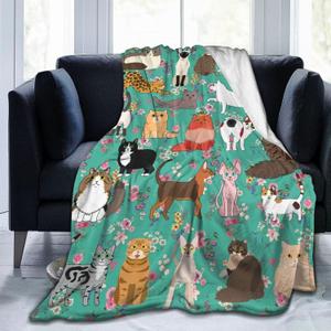 Cat Gifts Blanket 60"X50" Bed Throw Blanket Soft Lightweight Cozy Warm Blankets for Kids Teens Men Women