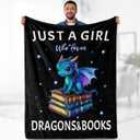 Dragon Book Blanket Gifts for Girl - Just A Girl Who Loves Books Themed Animal Lovers Throw for Woman Kids Adults Soft Fleece Cozy Bed Couch Decor Birthday Christmas Lightweight Blanket 50"x60"