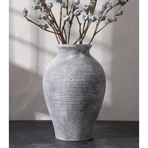 Ceramic Flower Vase Home Decor, 9 in Farmhouse Table Vases Rustic Vintage Living Room Kitchen Bedroom Pottery Decorative Vases for Flowers House Book Shelf Office Coffee Desk Dining Entryway, Grey