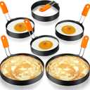 Patelai 6 Pcs Professional Egg Ring Pancake Ring Set Stainless Steel Fried Egg Molds Griddle Pancake Shapers with Orange Silicone Handle for Breakfast Omelette Sandwich(4, 6 Inch)