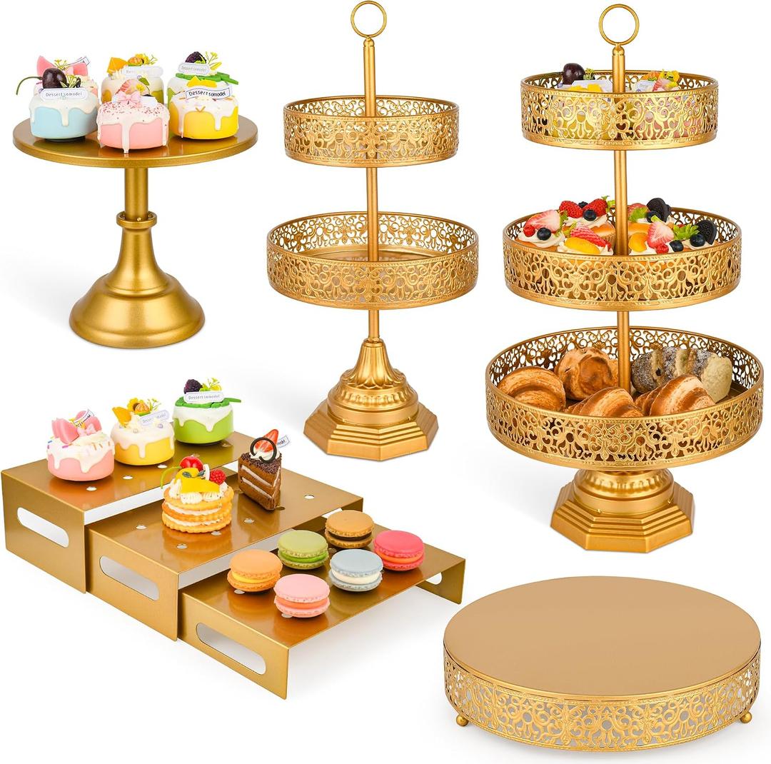 7PCS Cake Stand Gold Metal Dessert Table Display Set, Cupcake Stand, Cupcake Tower Stand and Fruit Candy Donut Risers Stands for Weddings, Birthdays, Baby Showers, and Anniversary Celebration