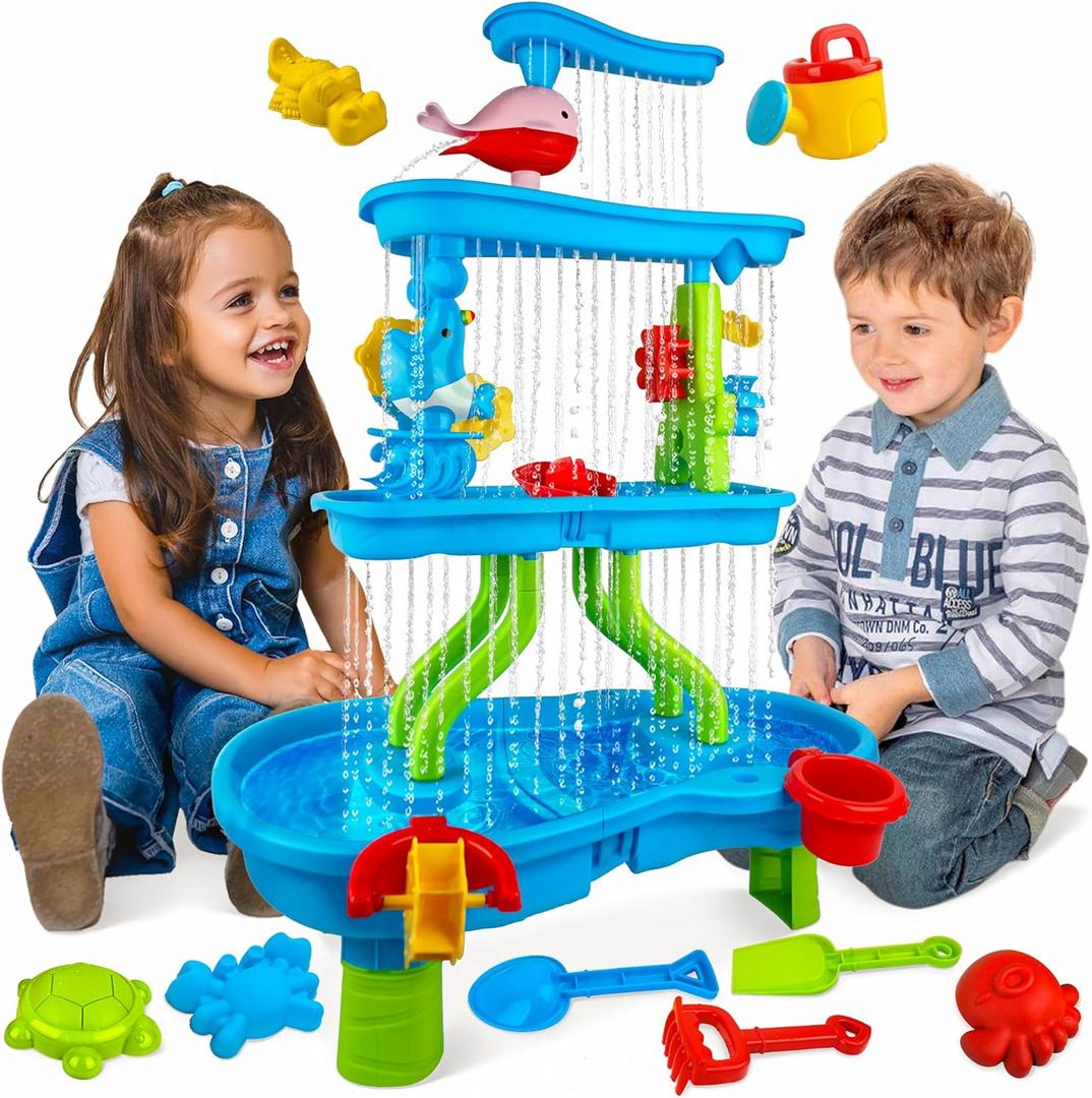BELLOCHIDDO Kids Sand Water Table for Toddlers - 4-Tier Splash Sand Table Water Toy for Toddlers Kids Boys Girls, 36PCS Activity Sensory Table Summer Beach Outside Toys for Toddlers Age 3-5 5-8