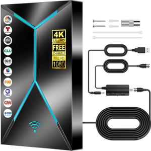 2026 Upgraded TV Antenna Indoor Outdoor, 3200+ Miles Long Range Digital HDTV Antenna with Signal Amplifier Booster, 26FT Coaxial Cable for Local Channels, Supports 4K 8K 1080p for Smart & Older TVs