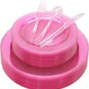125 PCS Hot Pink Plastic Plates with Pink Plastic Silverware include 25 Dinner Plates 10.25”, 25 Dessert Plates 7.5”, 25 Forks, 25 Knives, 25 Spoons for Birthday, Bridal Shower,Girl Party