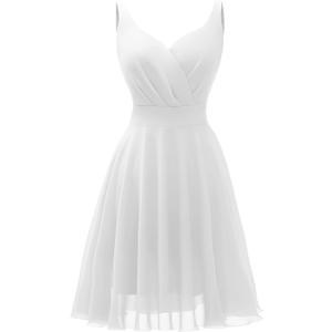 Dressever Summer Cocktail Dress V-Neck Adjustable Spaghetti Strap Chiffon Sundress (Large, White)