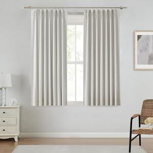 Natural Pinch Pleat Full Blackout Curtain Panels Linen Blend Noise Reducing Thermal Insulated Window Treatment Drapes with Back Tab for Living Room Bedroom with 9 Hooks, 40"x63"x2