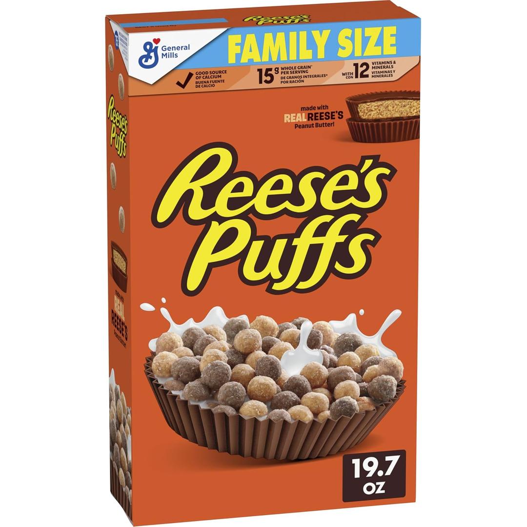 Reese's Puffs Chocolatey Peanut Butter Kids Cereal, Family Size, 19.7 oz (EXP 05/24/27)