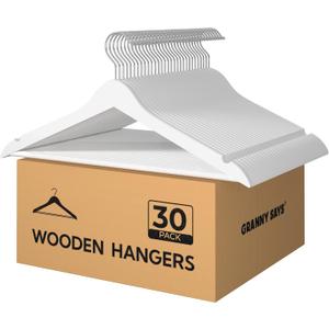 GRANNY SAYS Clothes Hangers for Closet, 30 Pack Wood Hanger, Heavy Duty Wooden Hangers for Coats, Suits, Pants, White
