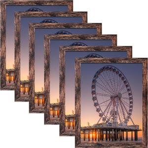 BESCRCL 5x7 Picture Frame with Real Glass Set of 6, Brown Wooden Frame 5 x 7 for Wall or Tabletop