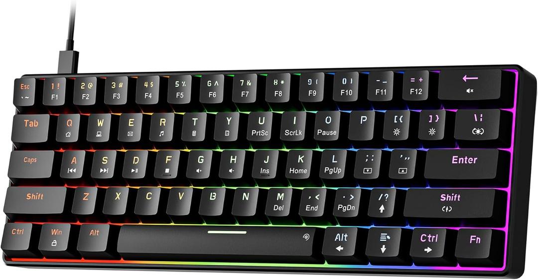 Newmen GM611 Mechanical Keyboard,Rainbow LED Backlit Gaming Wired Keyboards Compact Mini 61 Keys Portable 60 Percent Mechanical Keyboard with Black Keycaps,for Windows Laptop PC Linear Red Switches