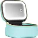 Mini Makeup Bag with Led Mirror, Small Travel Make up Bag 3 Light Modes Adjustable Brightness, for Women Organizer Cosmetic Bag, Portable Travel Train Toiletry Bag, for Pool Parties Work Touch-Ups (Blue)