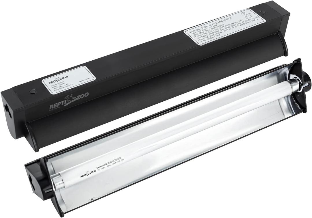 REPTI ZOO 8W Reptile T5 HO UVB Lighting Combo Kit, Light Fixture Reptile Terrarium Hood, with Detachable Curved Reflector and 1pc Desert 10.0 UVB T5 Lamp, ETL certificated