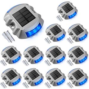VOLISUN Solar Deck Lights Driveway Dock Lights, 12-Pack Led IP68 Waterproof Outdoor Warning Step Lights for Driveway Sidewalk Garden Pathway Yard (Blue, Auto On/Off