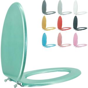 Elongated Toilet Seat Wood Toilet Seat Prevent Shifting with Zinc Alloy Hinges American Standard Size Toilet Seat Easy to Install also Easy to Clean(Elongated,Sparkling Turquoise)