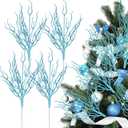 8 Pcs Blue Coastal Christmas Decorations Artificial 15.7inch Artificial Flowers Glitter Coastal Ornaments for Christmas Tree Ocean Beach Coral Nautical Treebranch Stem Pick Filler for Vase