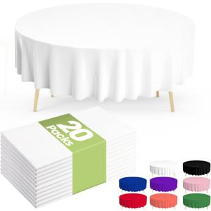 Pureegg Plastic Round Tablecloth - 20 Packs, Table Cloth Round Cover, 84" Decorative Tablecloth, Premium Disposable Table Cover for Parties, Waterproof & Stain-Resistant, White (84" Round)