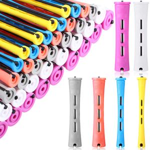 WILLBOND 60 Pcs Short Perm Rods Natural Hair Perm Rods with Elastic Rubber Band Non Slip Plastic Perming Cold Wave Kit for Women Hairdressing Styling Tool(Multi-size,Mixed Color) (1 Count (Pack of 60))
