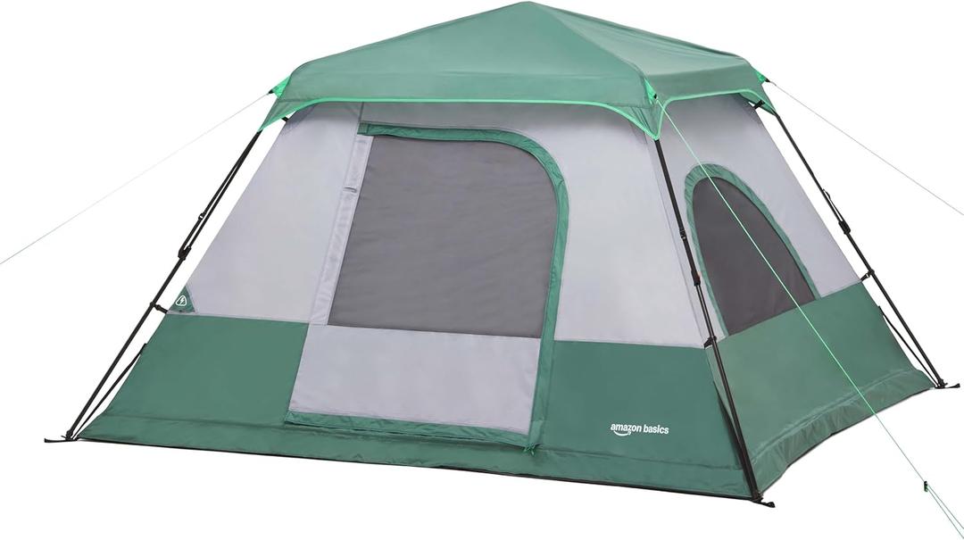Amazon Basics Instant Camping Tent with Rainfly, Weather-Resistant, Quick Setup, 6 Person