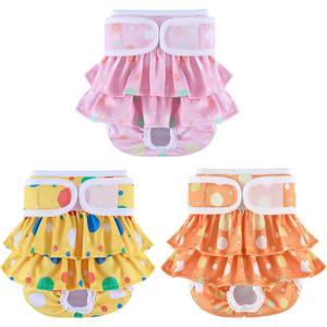 Washable Dog Diapers Female 3 Pack Reusable Highly Absorbent Puppy Diapers, Premium Doggie Diapers, Durable Leak-Proof Dot Doggy Diapers for Period Heat Incontinence Potty Training, L