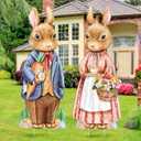 Crtiin 2 Pieces Easter Yard Signs with Stakes 39 Inch Large Bunny Lawn Decorations Outdoor Waterproof Easter Lawn Stakes for Garden Yard Party Decorations