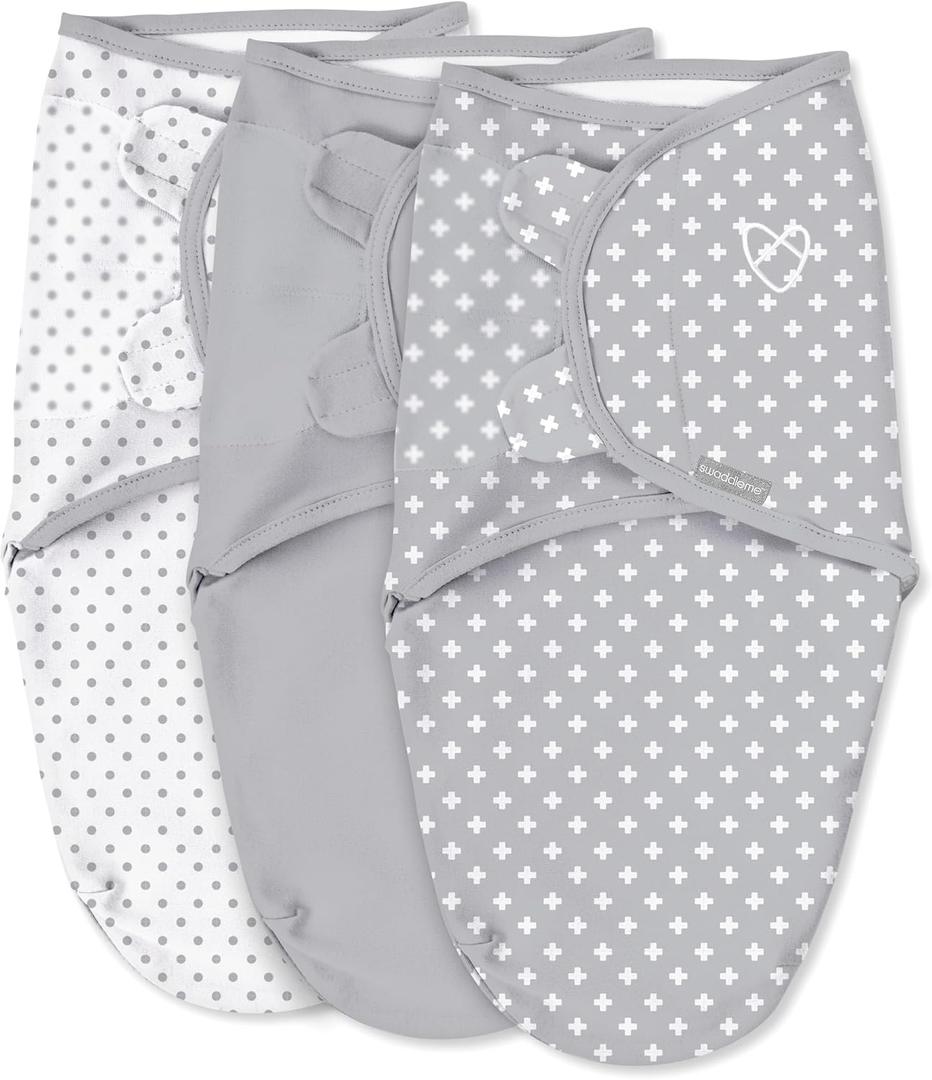 SwaddleMe by Ingenuity Original Swaddle, 100% Cotton, Improves Sleep & Calms Startle Reflex, 0-3 Months, 1.0 TOG, 3-Pack, Baby Swaddle Blanket - Criss Cross