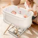 3 in 1 Baby Bassinet, Rocking Bedside Bassinet for Baby with Mesh Design & Soft Mattress, Bassinet Bedside Sleeper for Newborn InfantPortable Nest with Storage Basket, Easy Assemble & Folding Beige, Twin