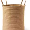 Laundry Basket  Laundry Hamper for Clothes, Blankets, Yoga Mat  Woven Cotton Rope Basket for Living Room, Nursery Room  Boho Style  15D x 18H  Khaki (Small)