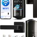 Veise VE027-L Built-in WiFi Smart Lock with Handles, Fingerprint keyless Entry Door Lock Set, App Remote & Voice Control, Electronic Deadbolt for Front Door, Touchscreen Keypad, Auto Lock, Matte Black