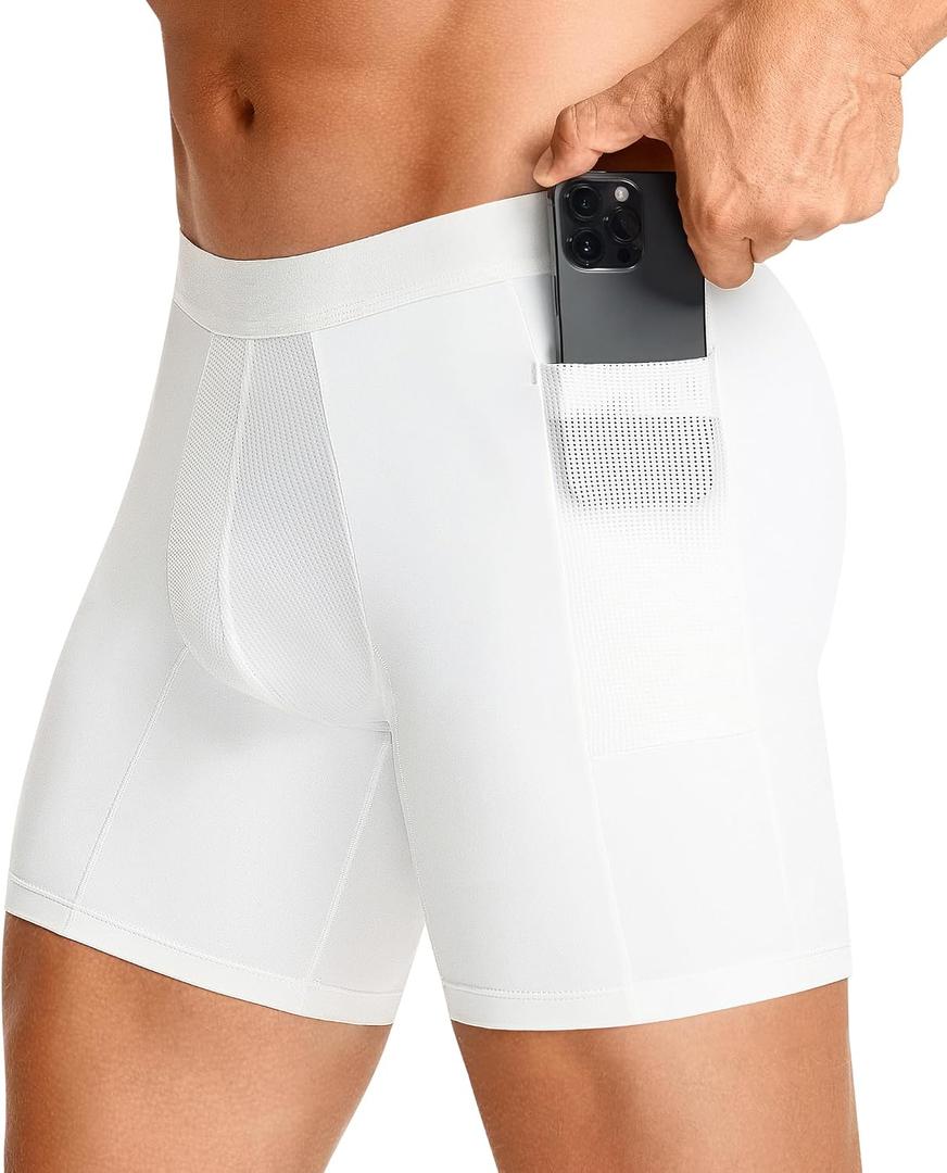 TAILONG Men's Compression Shorts with Side Pocket, Breathable Mesh Running Compression Underwear Workout Shorts for Athletic, Medium, White