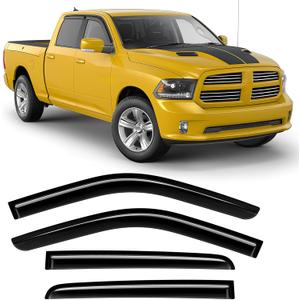 Tape-On Rain Guards Compatible with Dodge Ram 1500 Crew Cab 2011-2018 Black Extra Durable Shatterproof Side Window Deflectors, Vent Window Visors, Wind Deflectors - 4 PCS