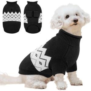 Queenmore Warm Dog Sweater, Soft Pet Knitwear, Knitted Pullover, Winter Pet Clothes for Small Medium Dogs Cats (Black), S