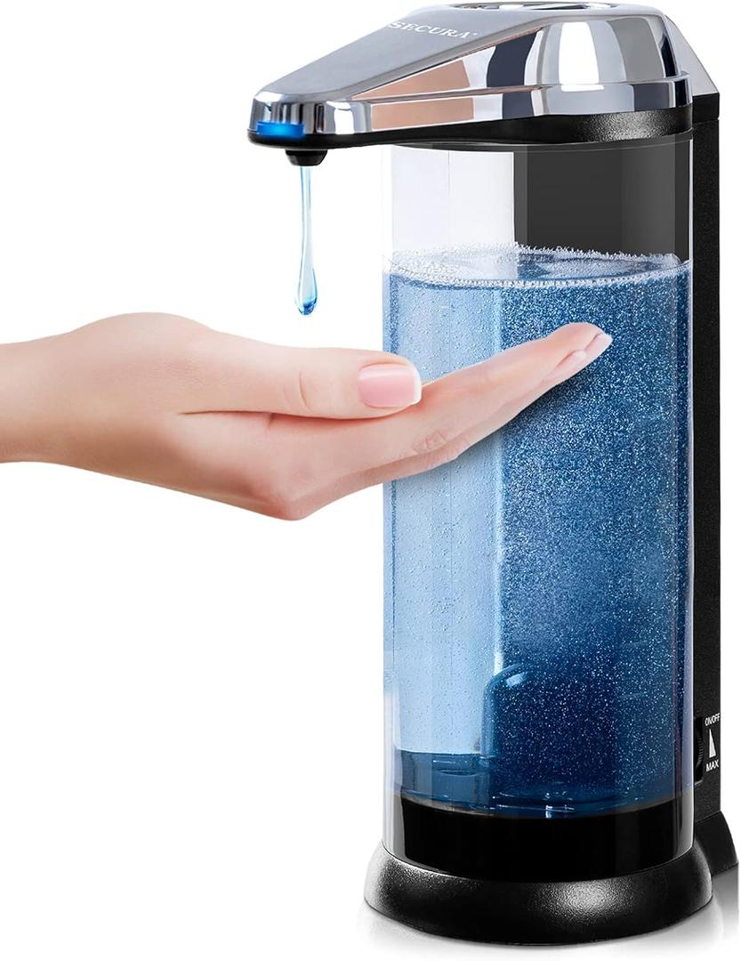 Secura 17Oz Automatic Liquid Soap Dispenser, Touchless Battery Operated Hand Soap Dispenser with Adjustable Soap Dispensing Volume Control Dial (500ml, Silver)