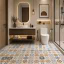 Self Adhesive Vinyl Flooring Roll, 23.6 in x 196.9 in Peel and Stick Vinyl Sheet Flooring, 32.3 Sq Ft Floor Covering for Kitchen, Bathroom, Laundry Room and Entryway (Moroccan Patchwork Tile Pattern)