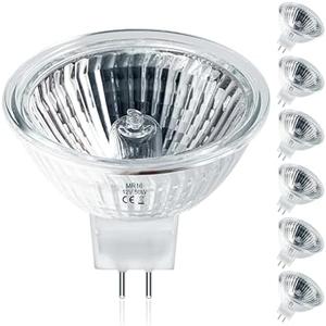 Jaenmsa MR16 Halogen Bulbs 50W,6 Pack 12V 50W MR16 Light Halogen Bulbs 2 Pin GU5.3 Base Dimmable with Clear Glass Cover,High Output 2700K Warm White mr16 Light Bulb for Landscape Lights, Track Lights