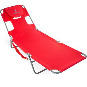 Ostrich Beach Lounge Chair, Folding & Reclining Outdoor Chaise Lounger, Red - Portable Adjustable Recliner Chair for Lawn, Pool, Patio, Garden, and Yard