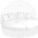 (Cushions Only) 5 PCS Outdoor Round Daybed Cushion Waterproof, Patio Sunbed Replacement Cushions Anti-Slip,Olefin Circle Island Mattress and 5 Pillows(White, 66 * 6in)