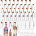 Maxdot 50 Pack 50ml Message Bottles Kit with Vintage Design Paper Plastic Transparent Bottles Brown Kraft Card Twines for Invitations Birthday Wedding DIY Crafts Gift Party Favors