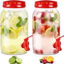 Havawish 2 Pcs 1 Gallon Plastic Beverage Dispenser with Spigot Clear Summer Kitchen Fridge Drink Dispenser for Parties Lemonade Juice Tea Beer Cold Water (Red,Cylinder)