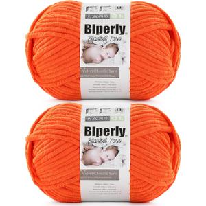 6 Super Bulky Velvet Chenille Yarn for Crocheting - 2 Skein of 200g/7 oz - Ultra Soft Heavy Weight Chunky Knitting Yarn for Baby Blankets, Amigurumi, Home DecorOrange Peel2 Skein