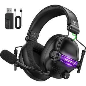 WG2 Wireless Gaming Headsets with Microphone for PS5, PS4, PC, Switch, Mac, Crystal Stereo Bluetooth Headphones, Wireless Headset 2.4GHz with Lossless Audio, 50 Hr Battery, Cool LED (Standard, Premium Black)