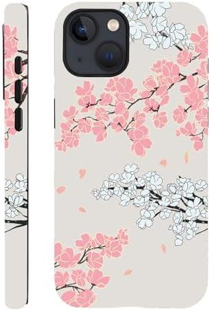 TRAGHEIR for iPhone 15 Plus Case Floral - Cute Cherry Blossoms Aesthetic Phone Case for Women Girls,Protective Cases for iPhone 15 Plus,Beige