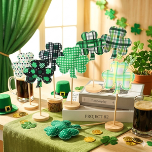 2 Pack Bucherry 8 Pack St Patricks Day Fabric Tall Standing Shamrocks Block Set Hearts Table Centerpiece Wood Sign St Patricks Day Standing Blocks Tiered Tray Decoration for Farmhouse Home Office
