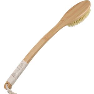 OWIIZI Back Scrubber Brush for Shower,Curved Extra Long Handle Bamboo Stiff Bristle Body Brush for Exfoliating,Natural Agave Stiff Sisal Shower Scrubber for Back Use Wet or Dry-17.9inches