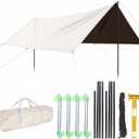 Waterproof Camping Tarp Hammock Rain Fly -9.8×9.8ft with 2 Poles, Mutifunctional Tent UV Protection & Lightweight Tarp, for Camping, Outdoor, Traveling, Hiking (Quadrilateral, Beige), 3x3m