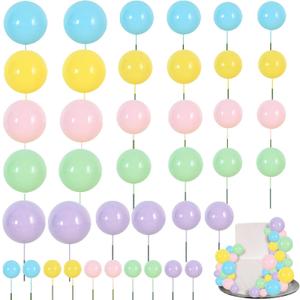 BEISHIDA 40 Pcs Foam Ball Cake Toppers with Sticks Mini Cake Decorations for Birthdays, Weddings, Baby Showers, DIY Baking Supplies, Anniversary Party (Pastel Color)