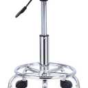 KKTONER PU Leather Round Rolling Stool with Foot Rest Swivel Height Adjustment Spa Drafting Salon Tattoo Work Office Massage Stools Task Chair Cushion 14 inches (Black), 14 Inches X 18.7-24.4 Inches